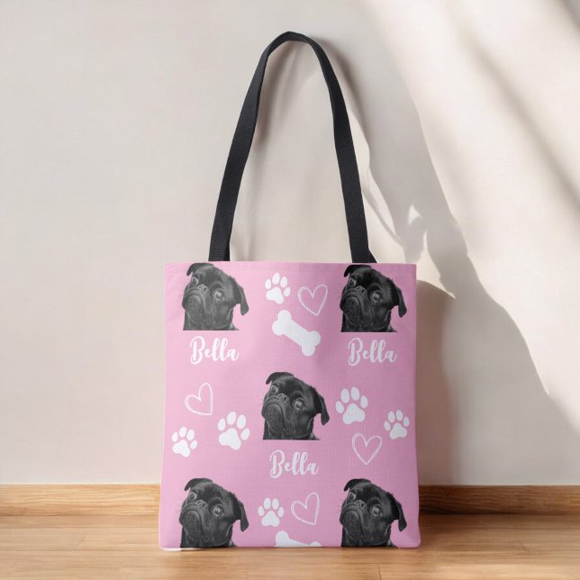 Bolso De Tela Personalizado rosado Love Paw Print Dog Lover Masc (Subido por el creador)