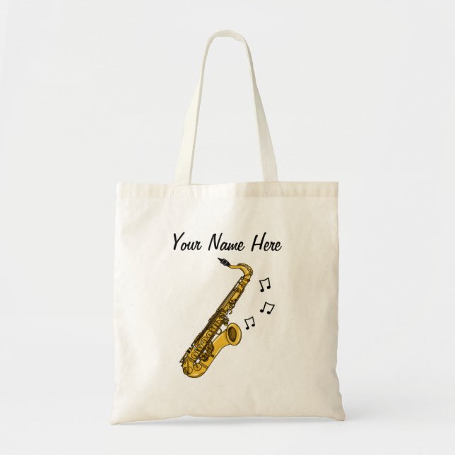 Bolso De Tela Personalizado saxofón Tote Bag Regalo saxofonista (Frente)
