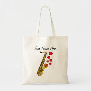 Bolso De Tela Personalizado saxofonista de música de los corazon