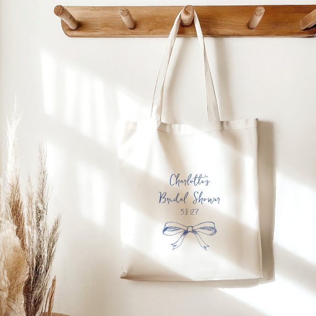 Bolso De Tela Personalizado Script Coquette Bow Blue Bridal Show (Subido por el creador)