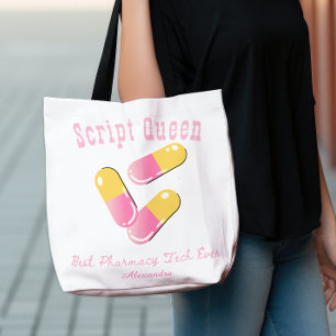 Bolso De Tela Personalizado Script Queen Pink Capsule Pharmacy T