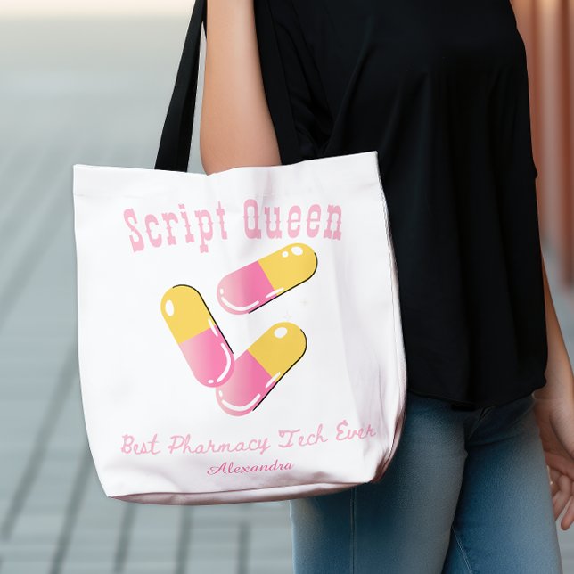 Bolso De Tela Personalizado Script Queen Pink Capsule Pharmacy T (Subido por el creador)
