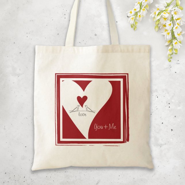 Bolso De Tela Personalizado Sencillo Amor Moderno Aves Corazón R (Subido por el creador)