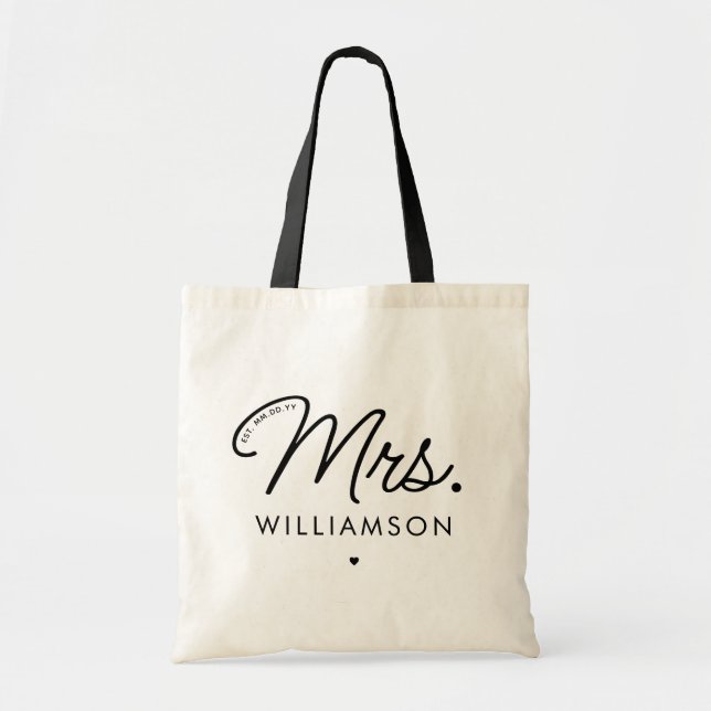Bolso De Tela Personalizado Sra. Est. Guión moderno elegante rec (Frente)