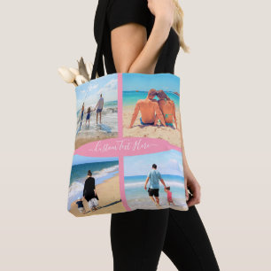 Bolso De Tela Personalizado Su Collage de fotos Tote Bag con tex