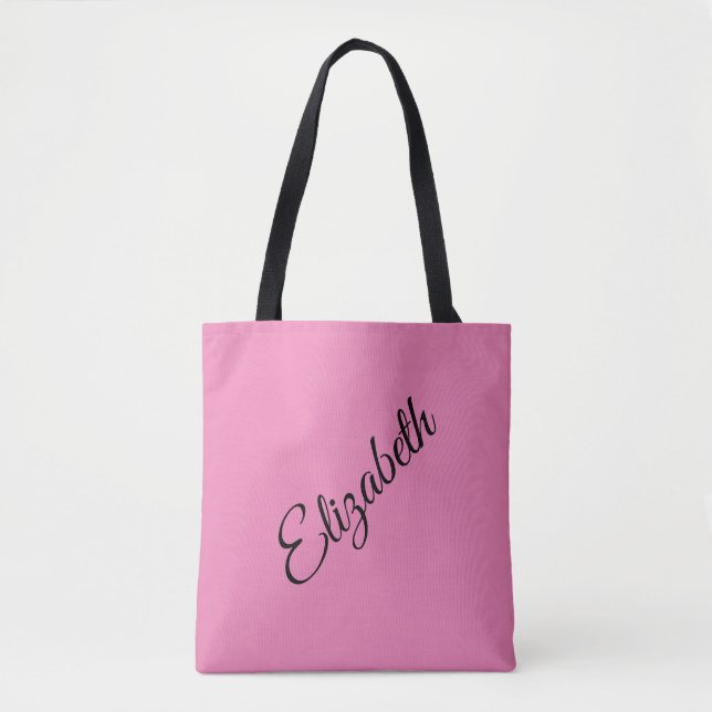 Bolso De Tela Personalizado Su Propio Nombre Elegante Guión Rosa (Anverso)