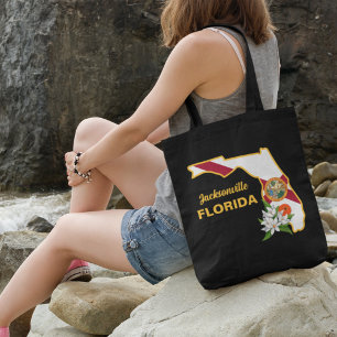 Bolso De Tela Personalizado Texto Bandera de Florida y Flor Nara