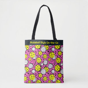 Bolso De Tela Personalizado texto bolas de pickleball amarillas
