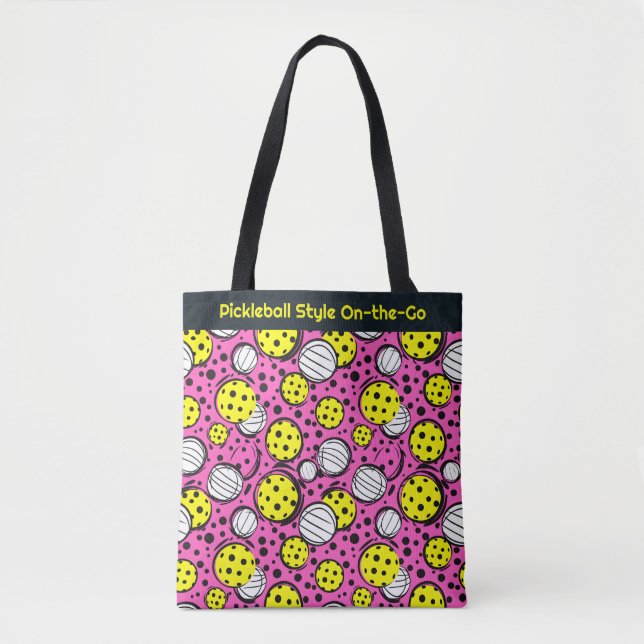 Bolso De Tela Personalizado texto bolas de pickleball amarillas  (Anverso)
