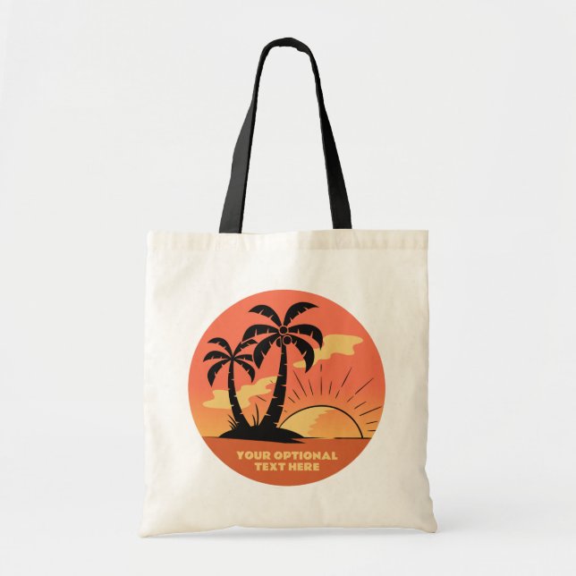 Bolso De Tela Personalizado Texto Isla tropical Atardecer (Frente)
