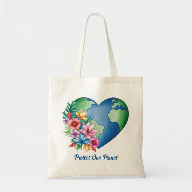 Bolso De Tela Personalizado Texto Planeta Tierra Corazón (Frente)
