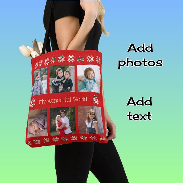 Bolso De Tela Personalizado texto seis fotos flores de invierno  (Subido por el creador)