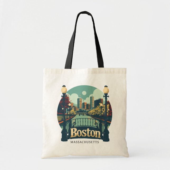 Bolso De Tela Personalizado Textos Boston Massachusetts (Frente)