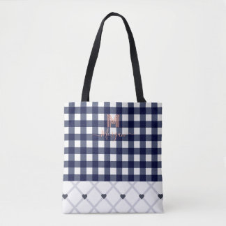 Bolso De Tela Personalizado Tote Monogramado de la Armada Azul a
