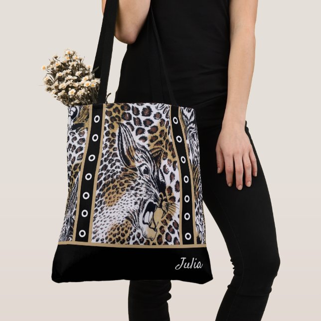Bolso De Tela Personalizado trendy Elegante Leopardo Blanco Marr (Detalle)
