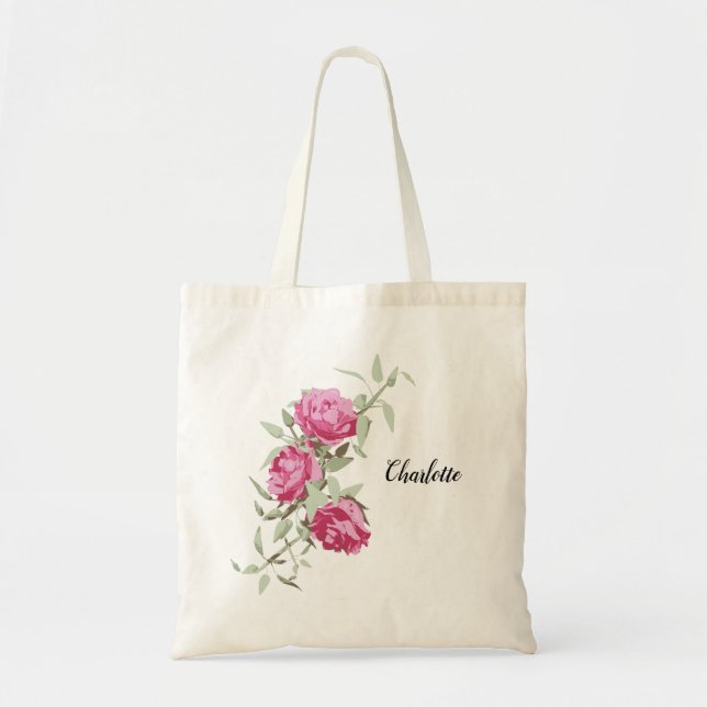 Bolso De Tela Personalizado Tres Rosas Floral (Frente)
