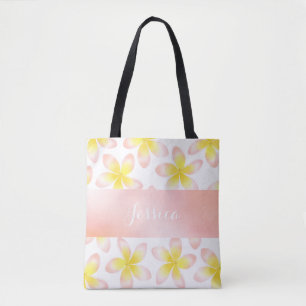 Bolso De Tela Personalizado tropical del Plumeria de la acuarela