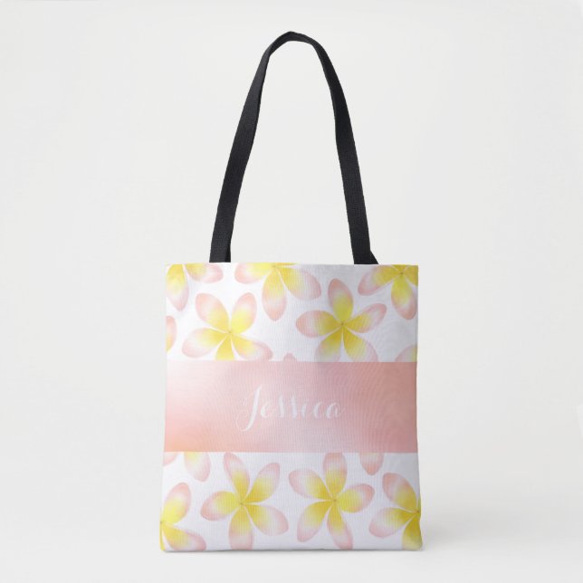 Bolso De Tela Personalizado tropical del Plumeria de la acuarela (Anverso)