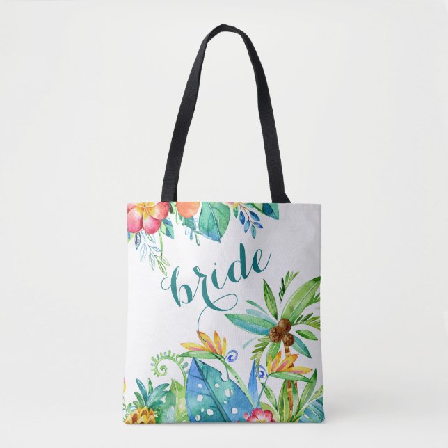 Bolso De Tela Personalizado Tropical Floral de dos caras Novia (Anverso)
