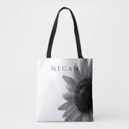 Bolso De Tela Personalizado Tu Nombre Elegante Girasol Blanco y