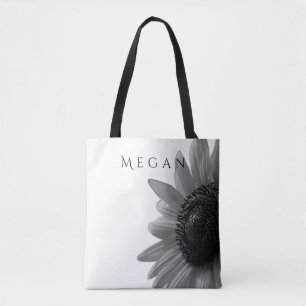 Bolso De Tela Personalizado Tu Nombre Elegante Girasol Blanco y 