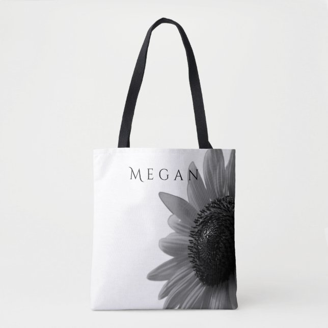 Bolso De Tela Personalizado Tu Nombre Elegante Girasol Blanco y  (Anverso)