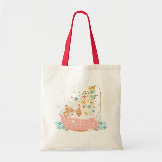 Bolso De Tela [Personalizado] Un día de gato - Baño de burbujas  (Frente)