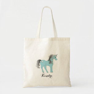 Bolso De Tela Personalizado Unicornio azul y gris
