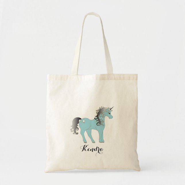 Bolso De Tela Personalizado | Unicornio azul y gris (Frente)