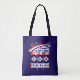 Bolso De Tela Personalizado USA 250–Marquesina Retro Patriótica