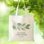 Bolso De Tela Personalizado verde de la unión familiar<br><div class="desc">Esta bolsa de tote de conservas para reuniones familiares está decorada con un follaje acuático verde. Personalizable fácil. Esta bolsa hace un gran regalo de reunión familiar. Utilice la Herramienta de diseño para cambiar el tamaño, estilo o color del texto. Porque creamos nuestra obra de arte no encontrarás esta imagen...</div>
