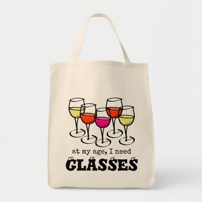 Bolso De Tela Personalizado Vidrio A Mi Edad, Necesito Gafas (Frente)