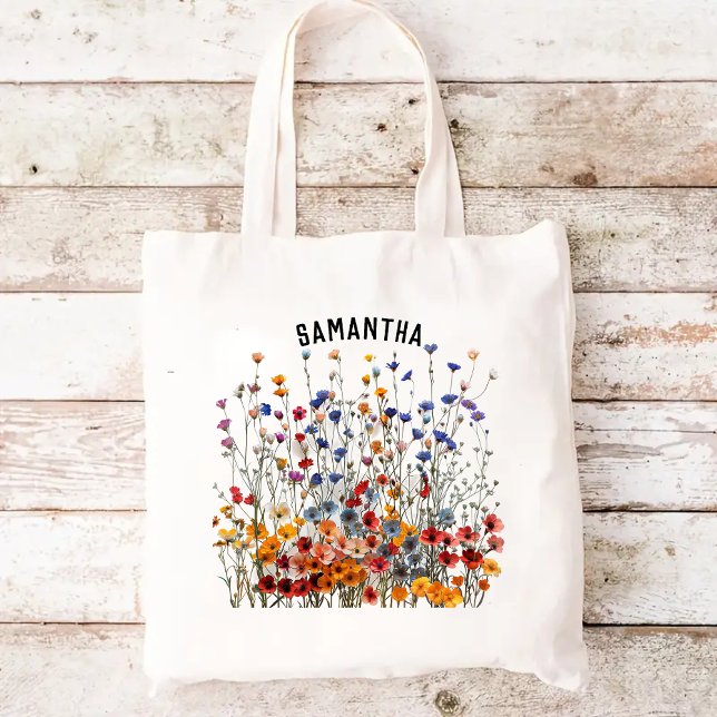 Bolso De Tela Personalizado Wildflowers Bag, regalo de cumpleaño (Gift for mom, Tote bag for mom, mom gift, mothers day gift, grandma gift, mom birthday gift)