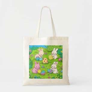 Bolso De Tela Personalizados Bunnies de Pascua y huevos de color