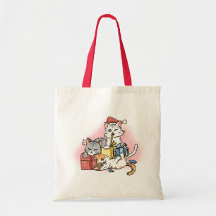 Bolso De Tela Personalizados rojos curados Navidades gatitos des