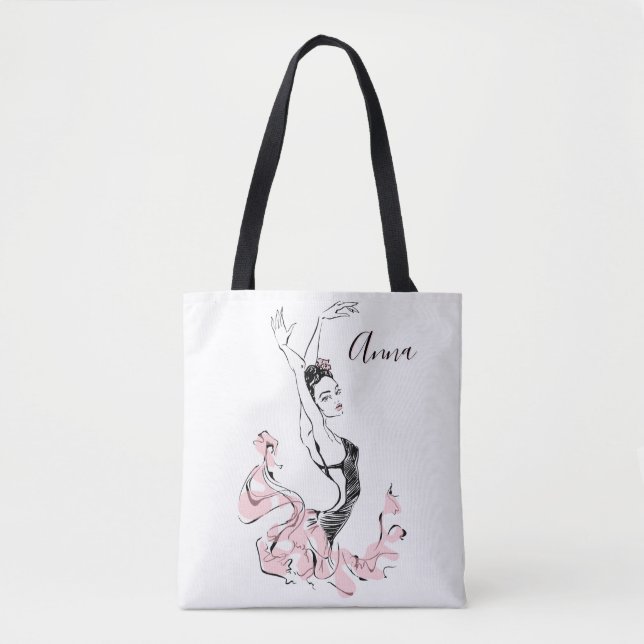 Bolso De Tela Personalizar Ballerina Sketch Pink Blue (Anverso)