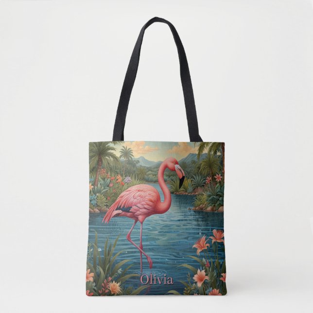 Bolso De Tela Personalizar flamingo rosado (Anverso)