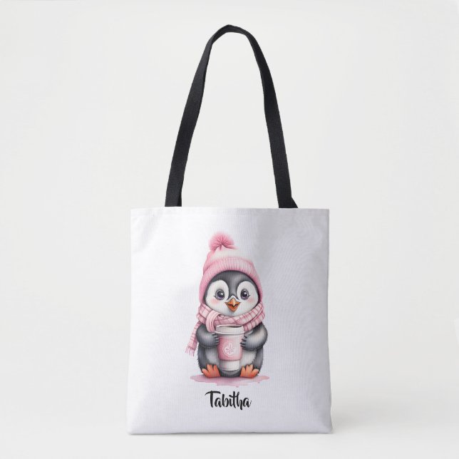 Bolso De Tela Personalizar Navidades de pingüino rosado (Anverso)
