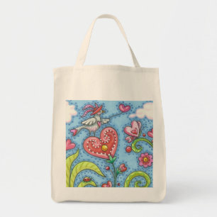 Bolso De Tela Personalizar TOTE Folk Bird And Heark Garden GROCE