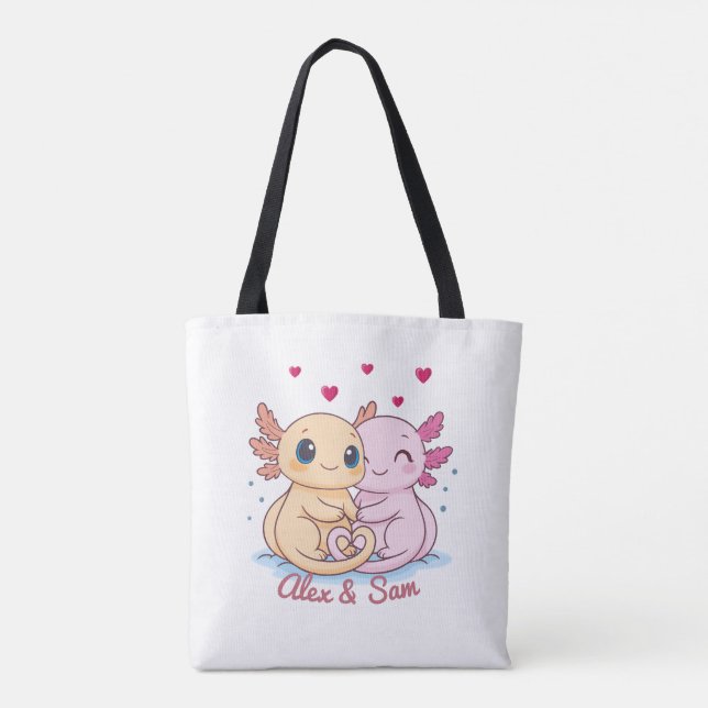 Bolso De Tela Personalized Axolotl Valentine Tote Bag with Names (Reverso)