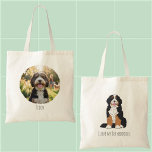 Bolso De Tela Personalized Bernedoodle Dog Mom Custom Photo<br><div class="desc">Show off your furry best friend with this stylish tote bag featuring a charming hand-drawn Bernedoodle illustration. The front side shares your pride with "I love my Bernedoodle, " while the back is fully customizable with your pet's own photo and name. This personalized Bernedoodle gift is a must-have for every...</div>