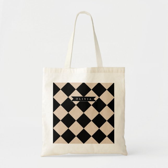 Bolso De Tela Personalized Black Harlequin Checkered Diamond (Frente)