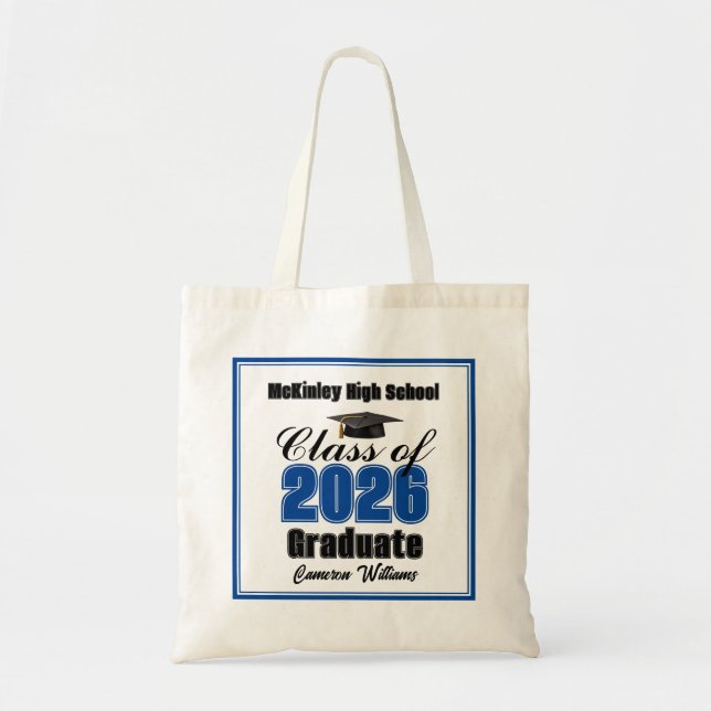 Bolso De Tela Personalized Blue Class of 2026 Graduation Party (Frente)