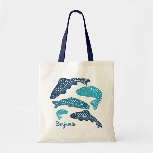 Bolso De Tela Personalized Blue Trout Fish Graphic (Frente)