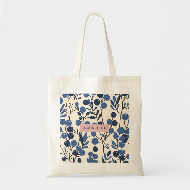 Bolso De Tela Personalized Blueberry Vine Botanical Style (Frente)