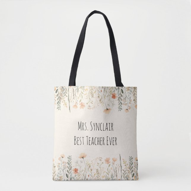 Bolso De Tela Personalized Blush Wildflower Teacher Thank You (Anverso)