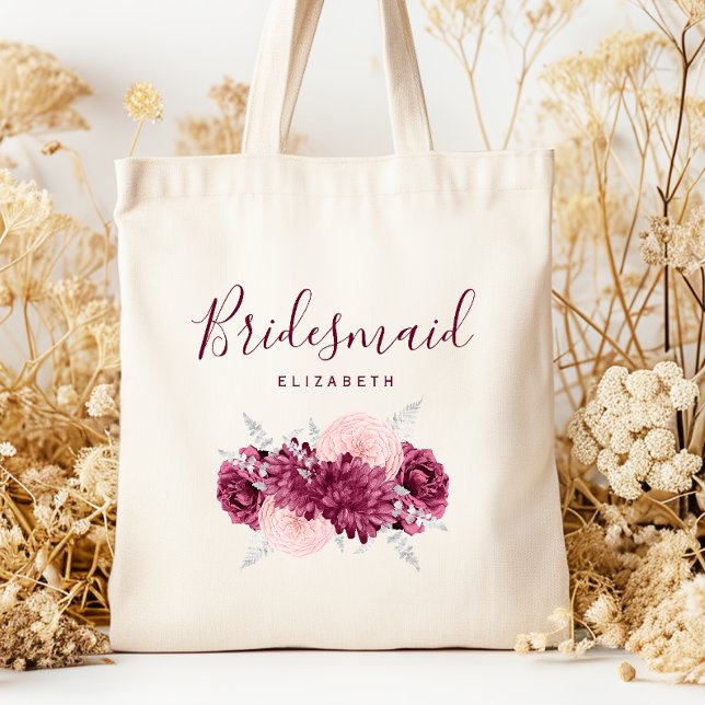 Bolso De Tela Personalized Bridesmaid Floral Burgundy Blush (Subido por el creador)