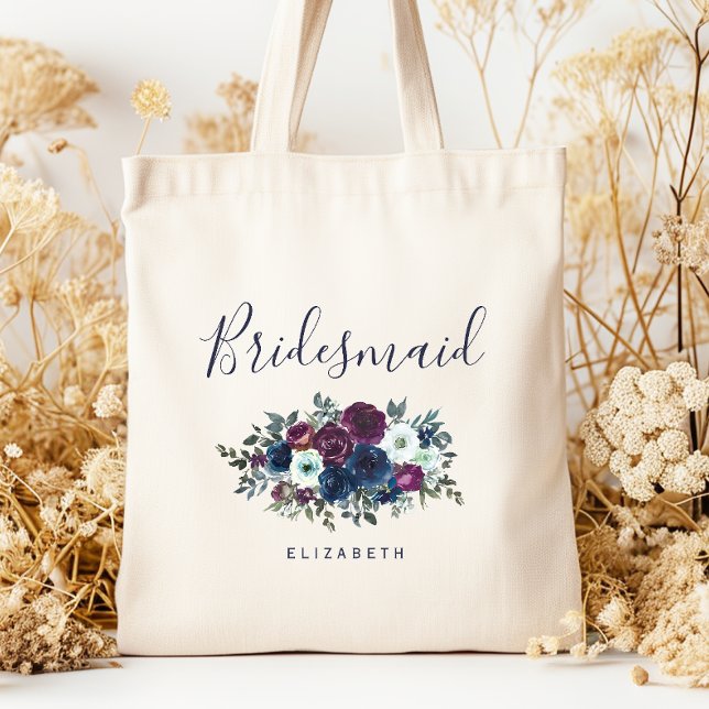 Bolso De Tela Personalized Bridesmaid Floral Navy Blue Purple (Subido por el creador)