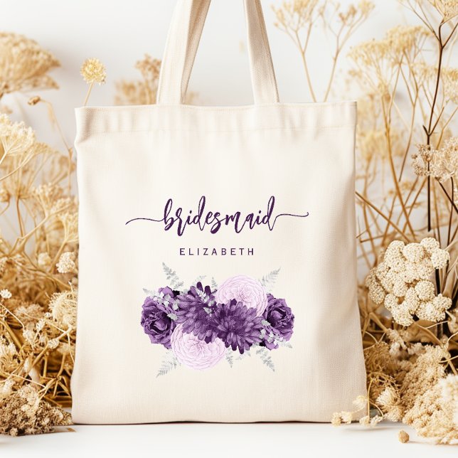 Bolso De Tela Personalized Bridesmaid Floral Purple Lilac Silver (Subido por el creador)