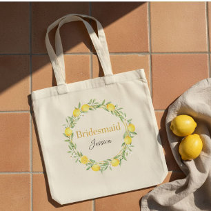 Bolso De Tela Personalized Bridesmaid Lemon Wreath Tote Bag